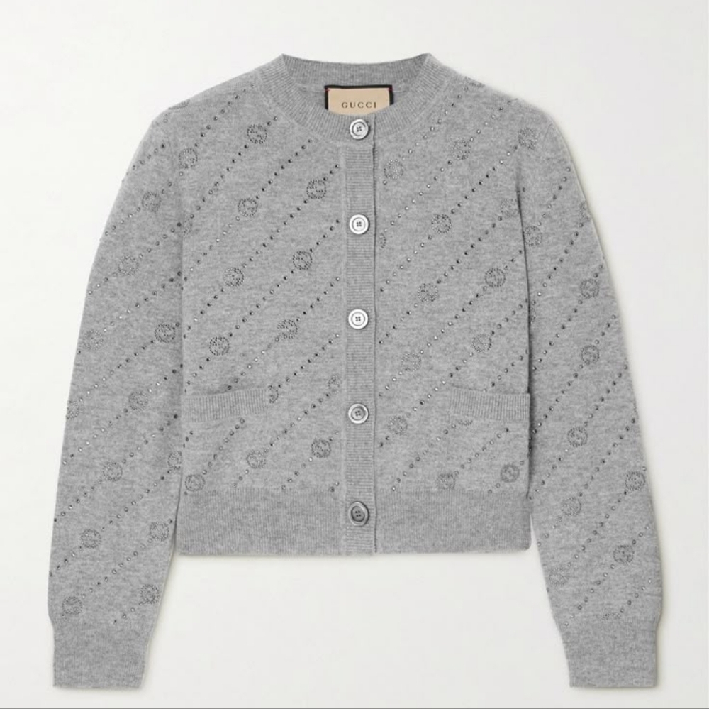 GUCCI Cropped Crystal-Embellished Cashmere Cardigan